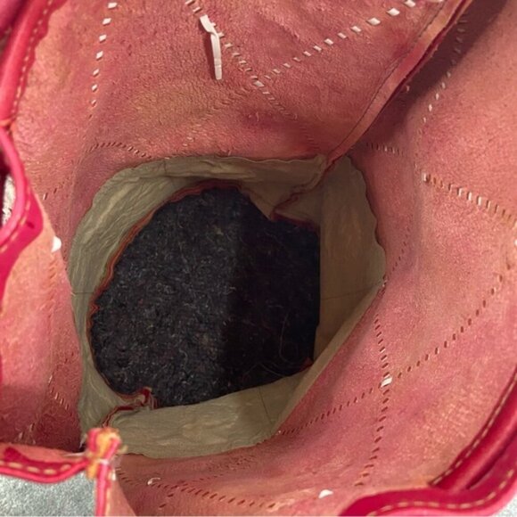 Vintage Drawstring Red Leather Women's Bucket Shoulder Bag - Picture 5 of 10